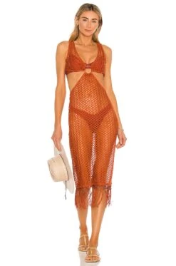 Camila Coelho Landry Midi Dress Rust