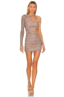 Camila Coelho Ganya Mini Dress Brown Houndstooth