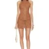 Camila Coelho Lyssa Hand Crochet Halter Mini Dress Brown -Camila coelho Sales COEL WD332 V1