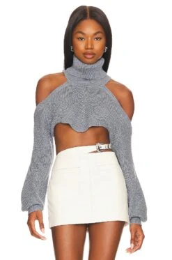 Camila Coelho SUÉTER CON HOMBROS DESCUBIERTOS Y CUELLO ALTO AZALIA Grey -Camila coelho Sales COEL WK75 V1 1