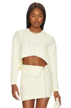 Camila Coelho Carmen Cropped Cable Crew Ivory