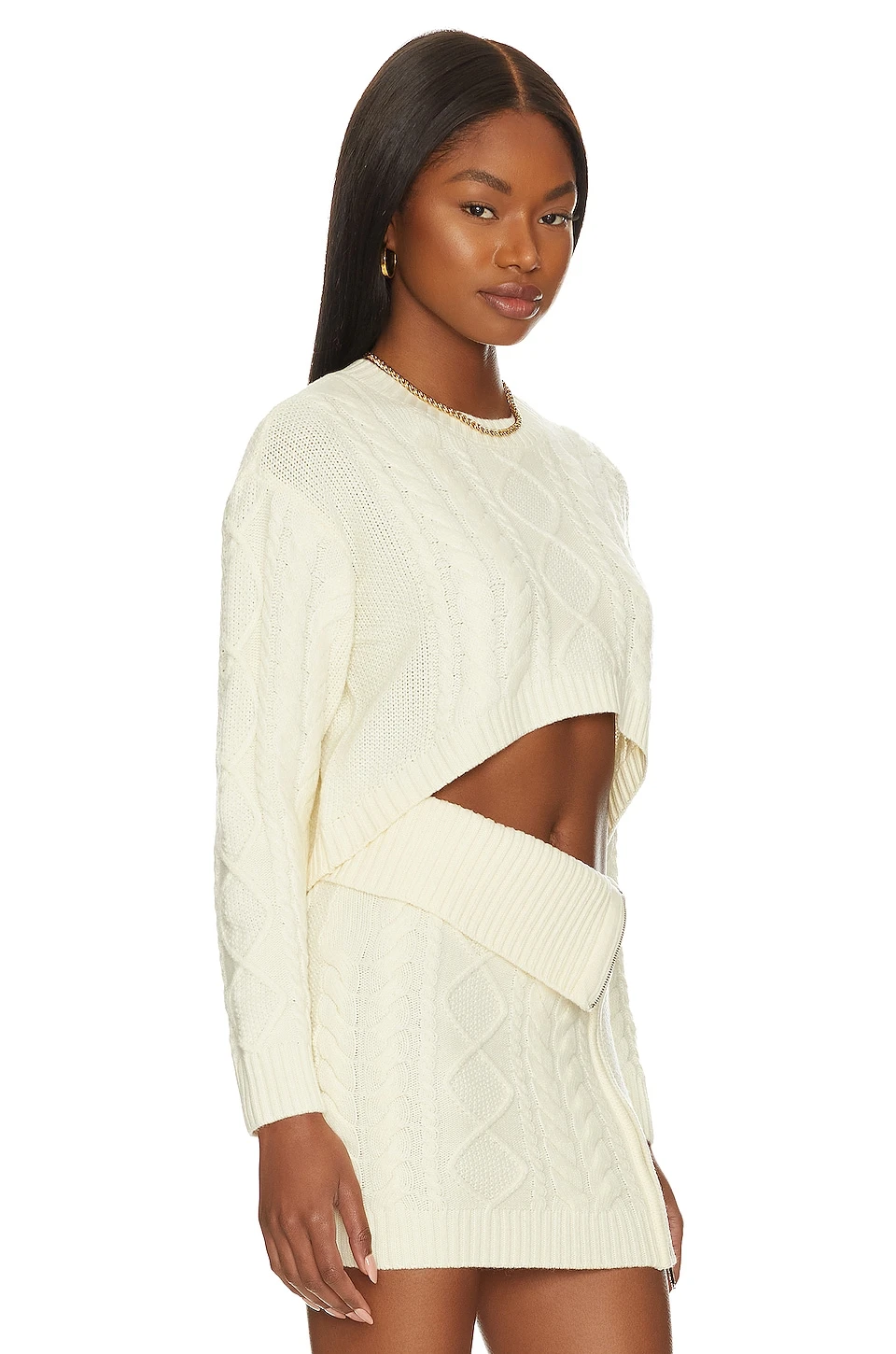 Camila Coelho Carmen Cropped Cable Crew Ivory 4 Camila Coelho Carmen Cropped Cable Crew Ivory - Image 2