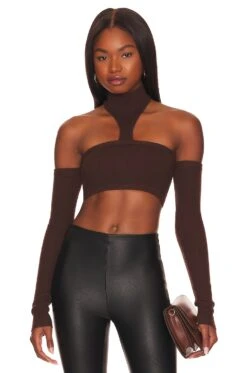 Camila Coelho Genesis Crop Sweater Chocolate