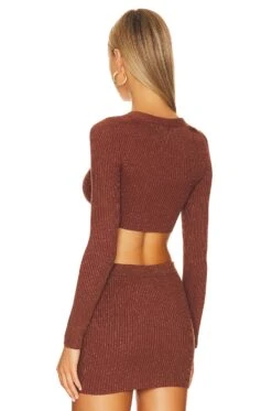 Camila Coelho Alena Metallic Micro Cardigan Brown -Camila coelho Sales COEL WK90 V3