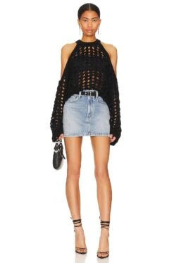 Camila Coelho Inez Open Cable Sweater Black -Camila coelho Sales COEL WK91 V4