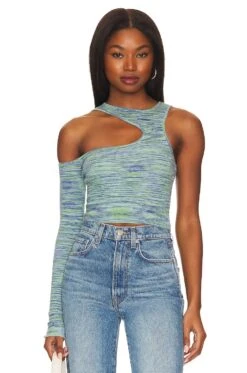Camila Coelho Aideen Cut Out Knit Top Blue Spacedye