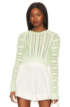 Camila Coelho Corin Cable Knit Sweater Pastel Green