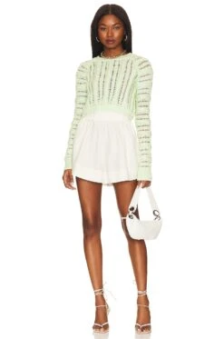 Camila Coelho Corin Cable Knit Sweater Pastel Green -Camila coelho Sales COEL WK95 V4