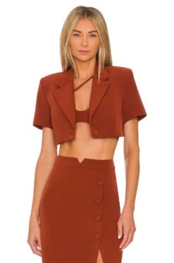 Camila coelho Sales 34 Camila Coelho Dasie Cropped Blazer Dark Brick