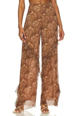 Camila Coelho Lilia Ruffle Pant Brown Paisley