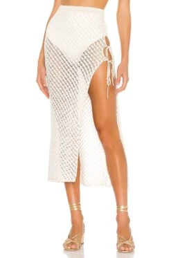 Camila Coelho Offshore Midi Skirt White & Gold