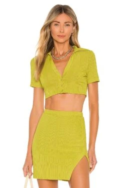 Camila Coelho CAMISA RECORTADA BENNIE Yellow Green