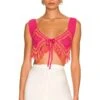 Camila Coelho Mira Hand Crochet Fringe Top Raspberry & Orange -Camila coelho Sales COEL WS207 V1