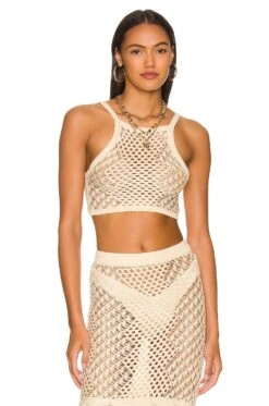 Camila Coelho TOP CROPPED MAILLE CROCHET IPANEMA Coral Red -Camila coelho Sales COEL WS230 V1