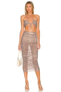 Camila Coelho Kelly Top Brown Houndstooth -Camila coelho Sales COEL WS232 V4