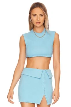 Camila Coelho Alexis Crop Top Blue Mist