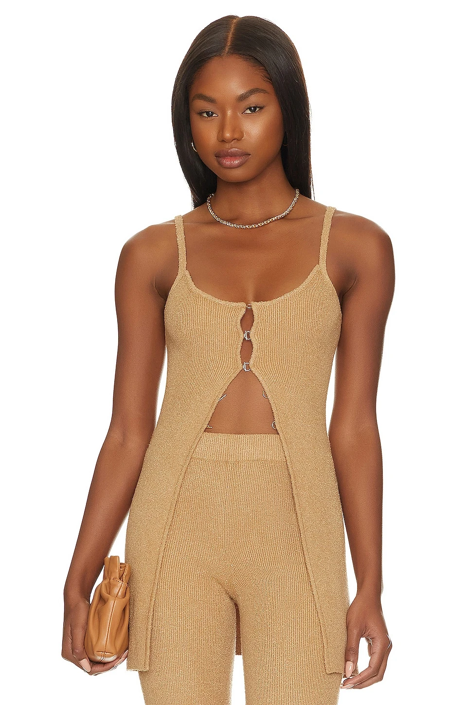 Camila Coelho Persephone Knit Cardigan Tank Tan 3 Camila Coelho Persephone Knit Cardigan Tank Tan