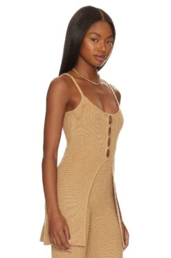 Camila Coelho Persephone Knit Cardigan Tank Tan 7 Camila Coelho Persephone Knit Cardigan Tank Tan -Camila coelho Sales COEL WS284 V2