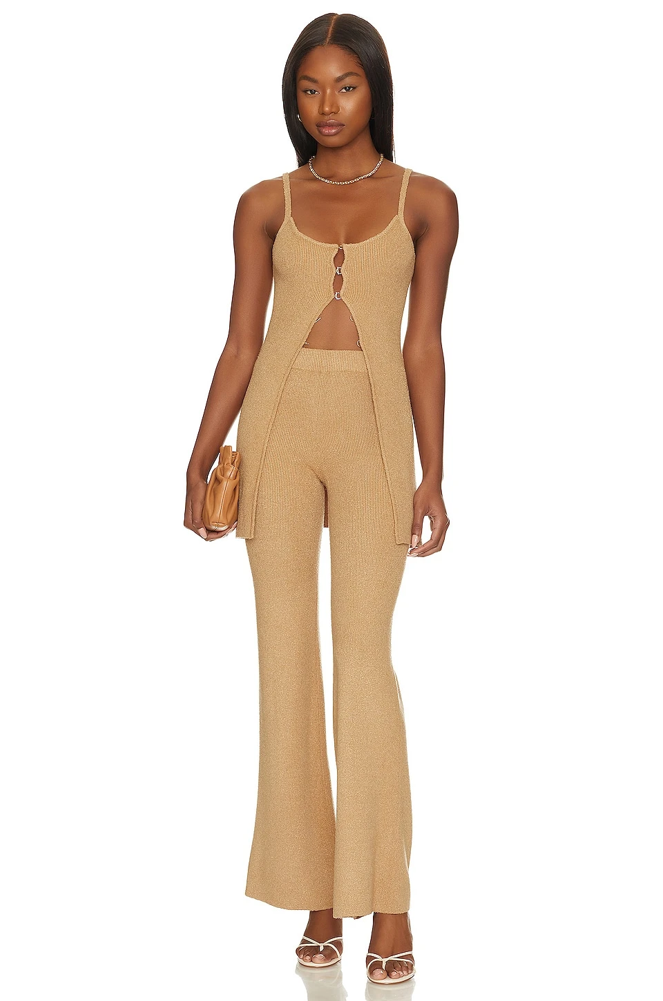 Camila Coelho Persephone Knit Cardigan Tank Tan 6 Camila Coelho Persephone Knit Cardigan Tank Tan - Image 4