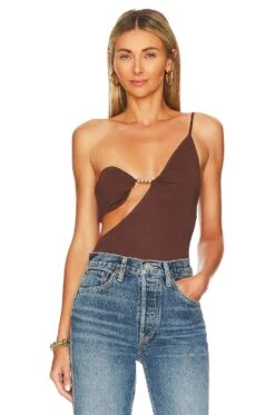 Camila Coelho Tina Bodysuit Chocolate Brown