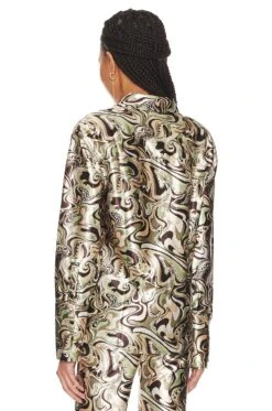 Camila Coelho Torrence Button Down Shirt Brown Waves -Camila coelho Sales COEL WS316 V3