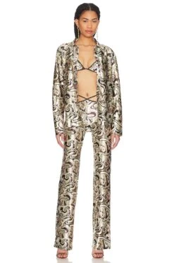 Camila Coelho Torrence Button Down Shirt Brown Waves -Camila coelho Sales COEL WS316 V4