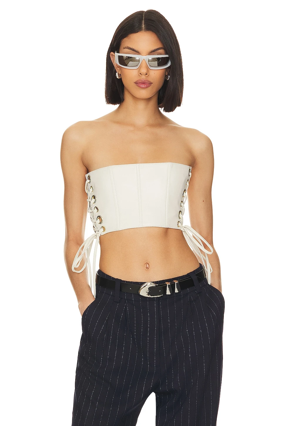 Camila Coelho Juliana Leather Crop Top Ivory