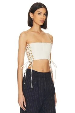Camila Coelho Juliana Leather Crop Top Ivory -Camila coelho Sales COEL WS331 V2