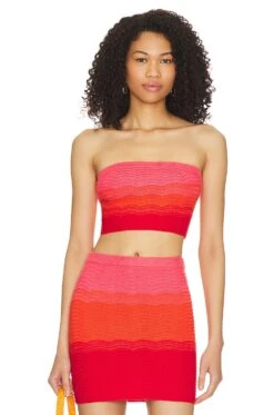 Camila Coelho Avalon Knit Top Red & Orange Ombre