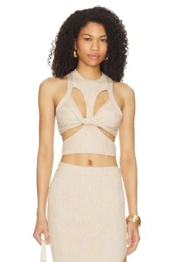 Camila Coelho Hyda Cut Out Knit Top Cream