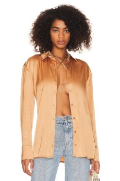 Camila Coelho Jill Button Down Shirt Soft Gold