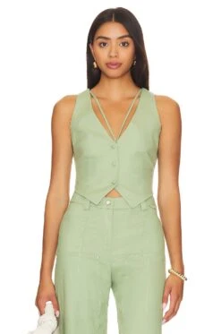 Camila Coelho Matilde Vest Sage Green