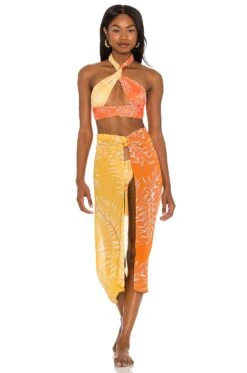 Camila Coelho Alipha Top Orange & Yellow Palm -Camila coelho Sales COEL WX64 V5