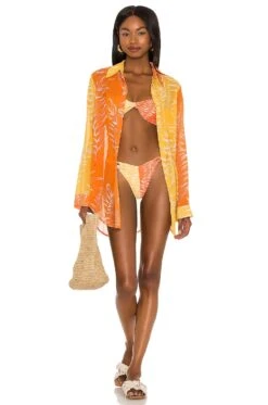 Camila Coelho Neves Bottom In Orange & Yellow Orange & Yellow Palm -Camila coelho Sales COEL WX67 V4